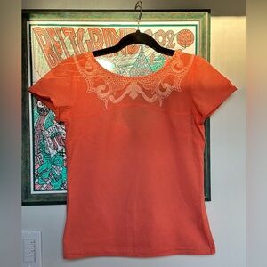 NAF NAF Coral Short Sleeve Top with Embroidery